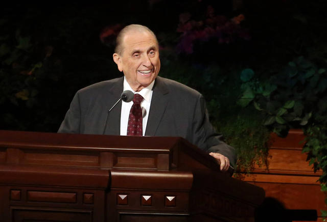 President Thomas S. Monson telling a story at General Conference