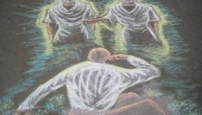 A chalk art image of God and Jesus Christ appearing to Joseph Smith