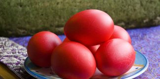 Easter eggs dyed red