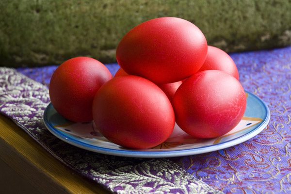 Easter eggs dyed red