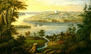 Painting of historic Nauvoo from across the river