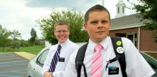 Two LDS Missionaries Mugging for the Camera