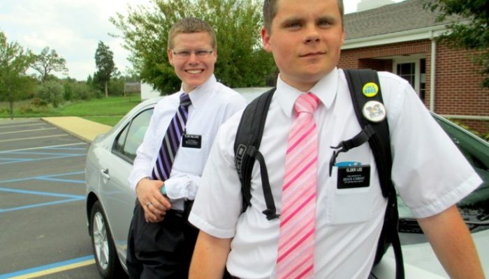 Two LDS Missionaries Mugging for the Camera