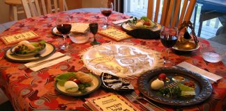 A traditional Passover Seder dinner setting