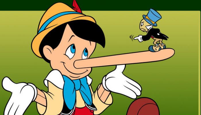 Pinocchio with a long nose from telling a lie
