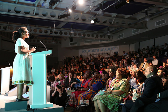 Woman giving a sacrament meeting talk