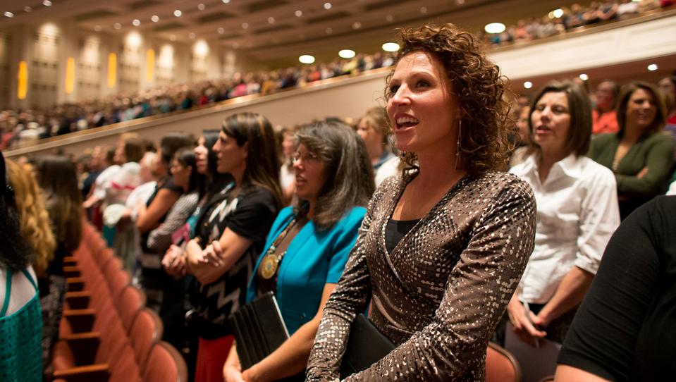 Mormon Women attending Relief Society session of General Conference