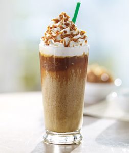 Glass of caramel creme frappuccino