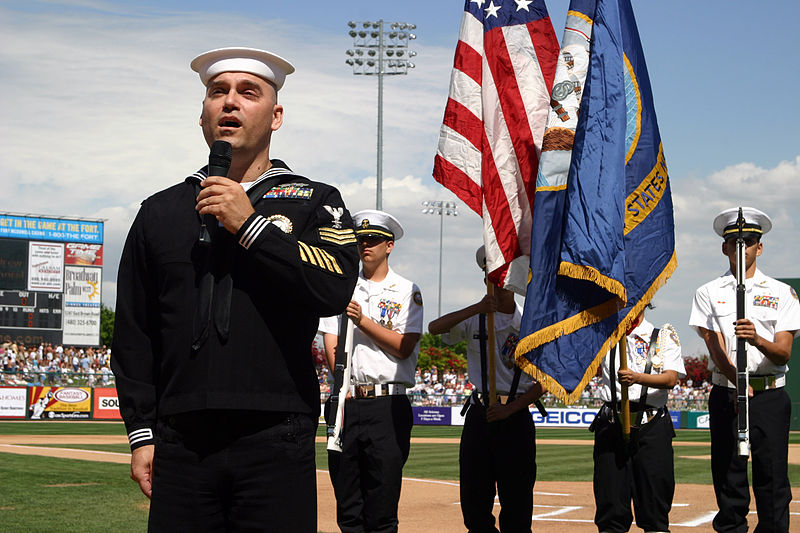 navy soldier sings God Bless America