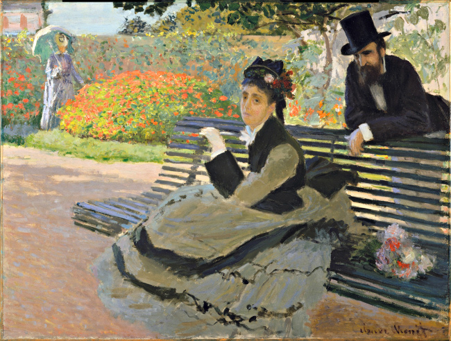 "Camille Monet on a Bench" by Claude Monet, 1873