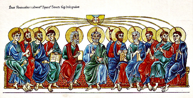 "Pfingsten und die Aussendung des Heiligen Geistes auf die Apostel" by Hortus Deliciarum