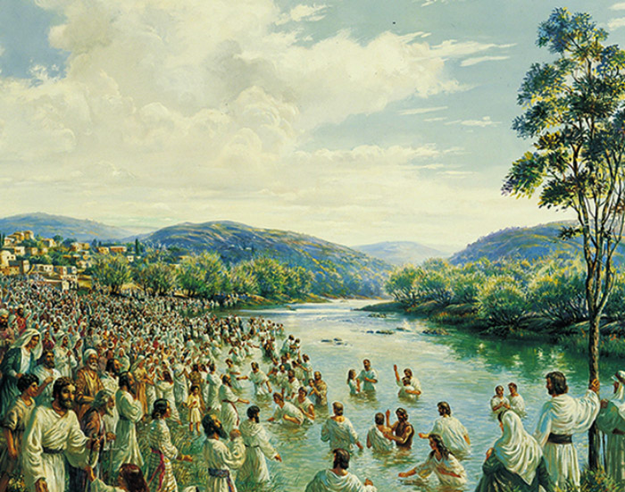 Day of Pentecost Baptizing Crowd River