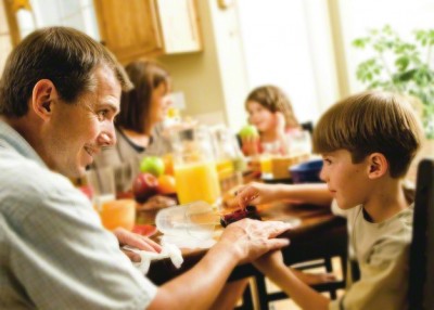 Family eating breakfast