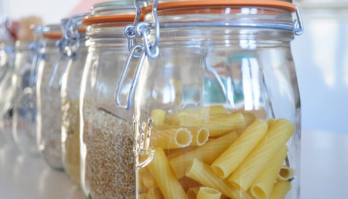 Grain and pasta food storage in glass jars