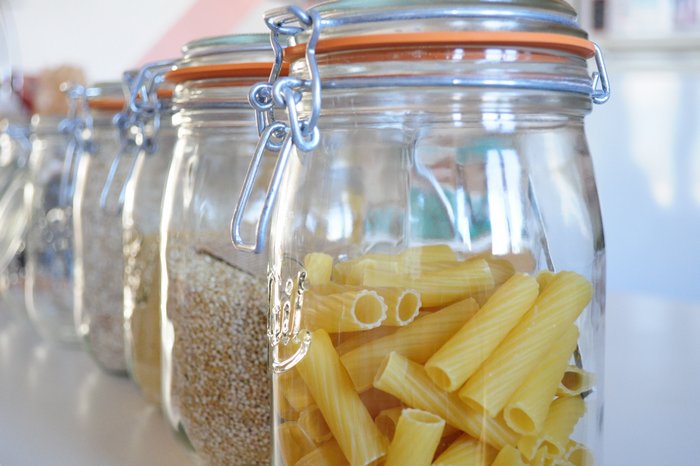 Grain and pasta food storage in glass jars