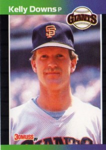 1989 Donruss Baseball card of Kelly Downs from the San Francisco Giants