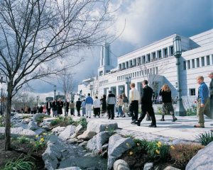 Church Members outside the Conference Center