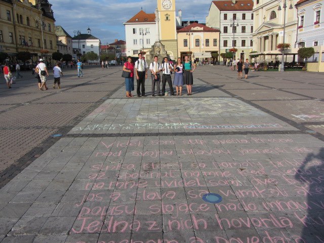 Missionaries pose in the town square of Zvolen, Slovakia