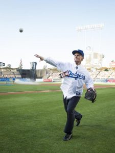 David A. Bednar throws out the first pitch for last week's Dodgers game