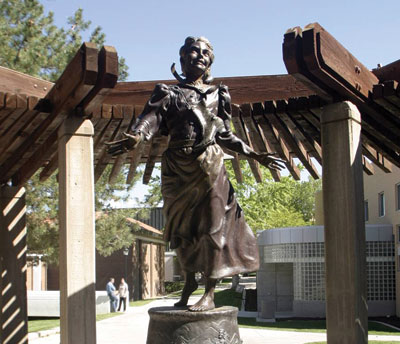 Statue of mormon pioneer Nellie Pucell in Cedar City, Utah