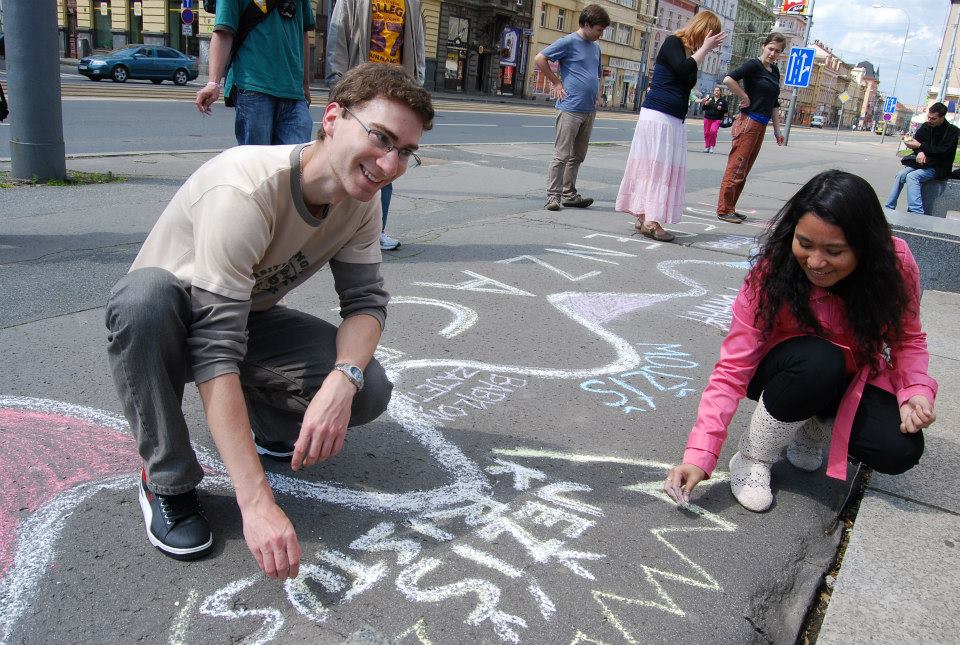 Young Single Adults teach people in Plzen, Czech Republic about prophets