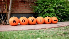 Directions to Halloween Movie Night carved in Pumpkins