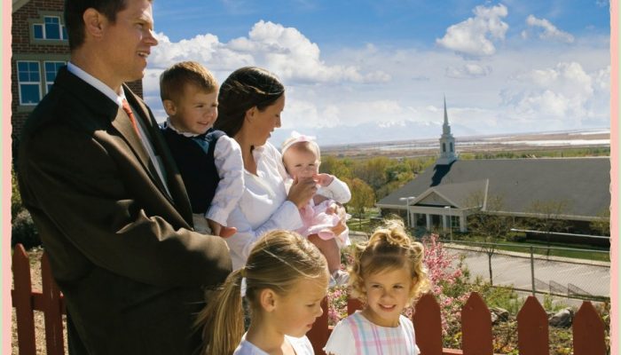 Parents with four children getting ready to go to church