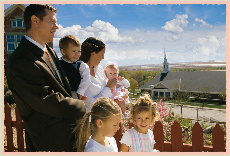 Parents with four children getting ready to go to church