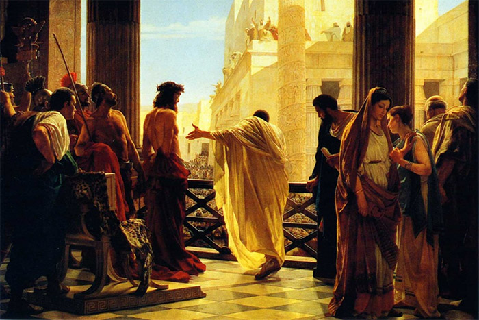 Pilate stands before Jesus Christ