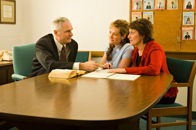 two lds members meeting with a bishop