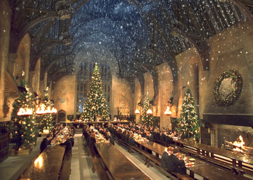 Hogwarts dining hall at Christmas.