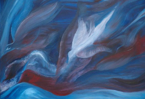 Abstract painting of doves representing the holy ghost