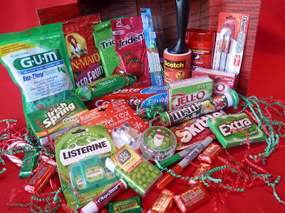 Red and green themed missionary Christmas care package