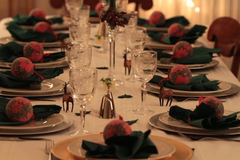 Holiday dinner table set for friends and family