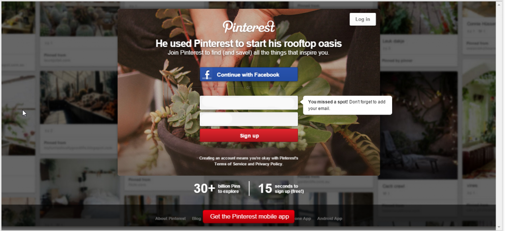 Pinterest, getting started, signing up