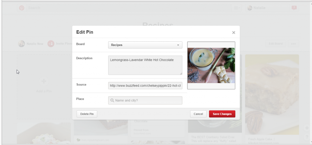 Pinterest, editing a pin