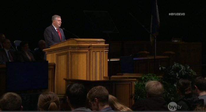 Elder Erich W Kopishke talks to BYU students about vision, goals, family life