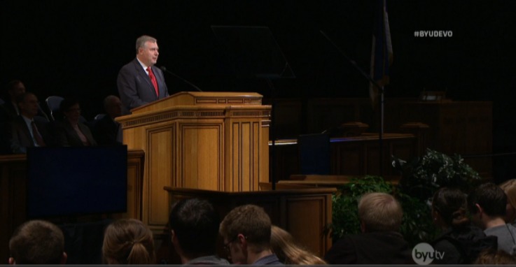 Elder Erich W Kopishke talks to BYU students about vision, goals, family life