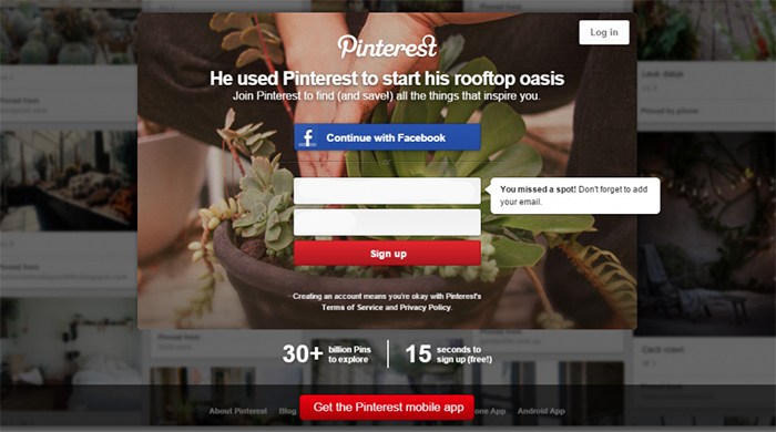 Pinterest, getting started, signing up