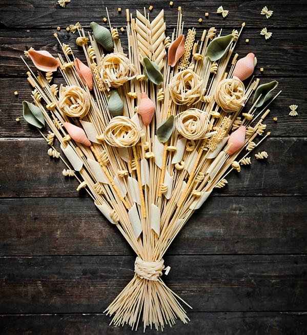 Pasta art designed like a bouquet