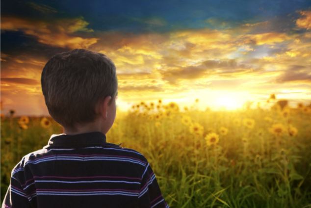 Child in heavenly meadow