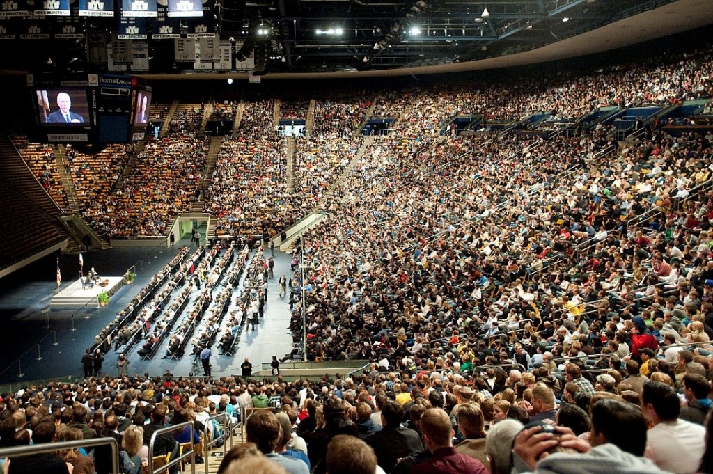 Men's priesthood meeting at the Marriott Center BYU