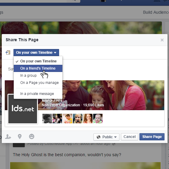 Sharing A Page on a Friend's Timeline