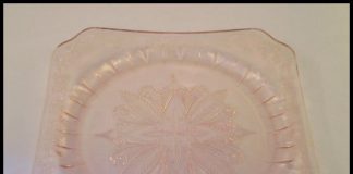 square pink glass dinner plate