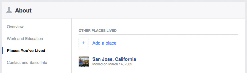 Facebook places lived