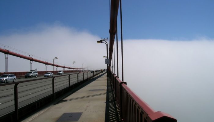 golden gate bridge in fog