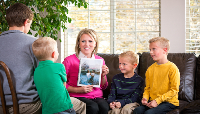 Family gathered together for family home evening