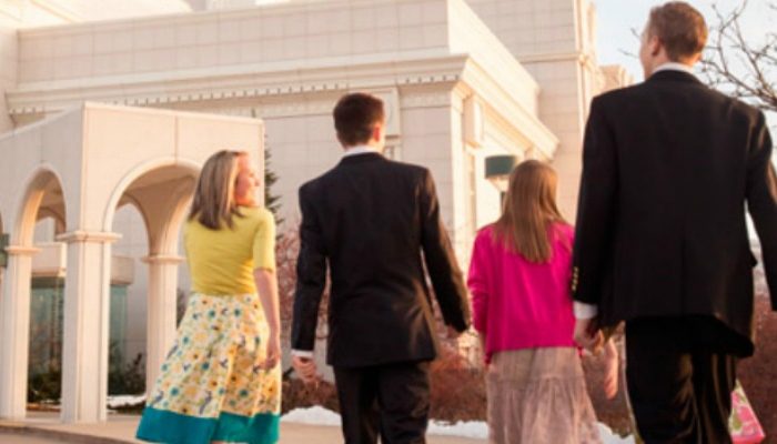Family walking up to the LDS temple.