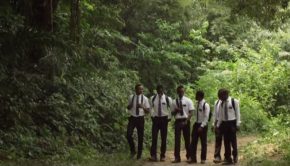 missionaries walking through African forest