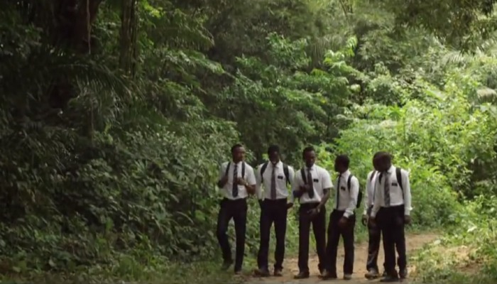 missionaries walking through African forest